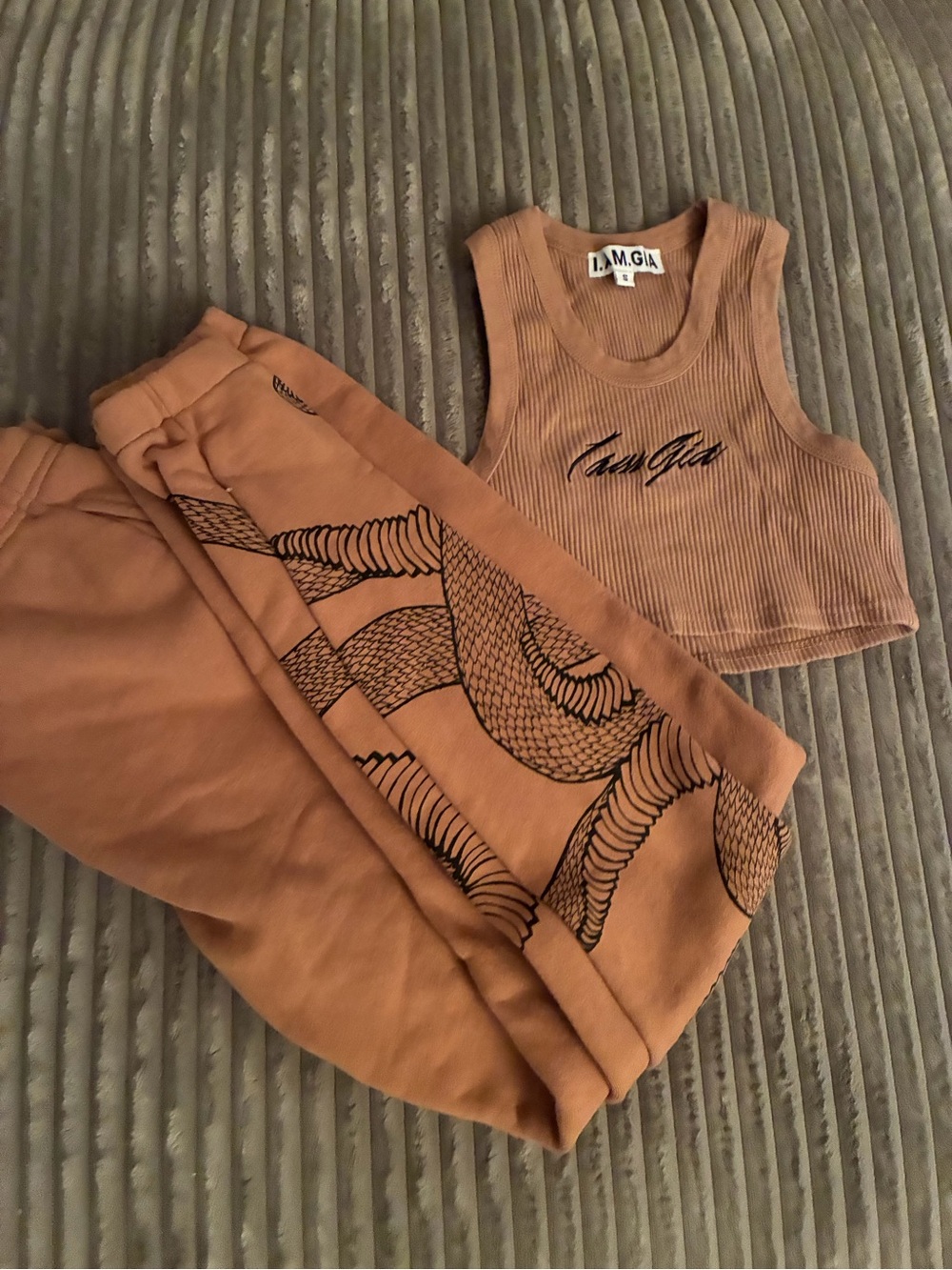 I.AM.GIA Tan Snake Graphic Sweatpants set